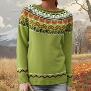 Crewneck Olive Green Pullover Women's Sweater Vintage Inspired
